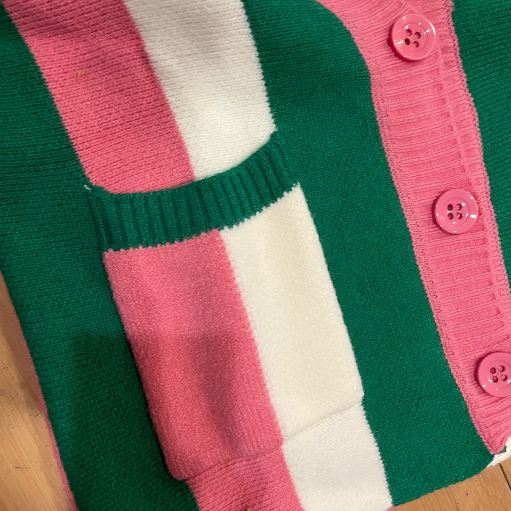 Bold Striped Pink, Green & Cream Cardigan Sweater - Picture 8 of 8